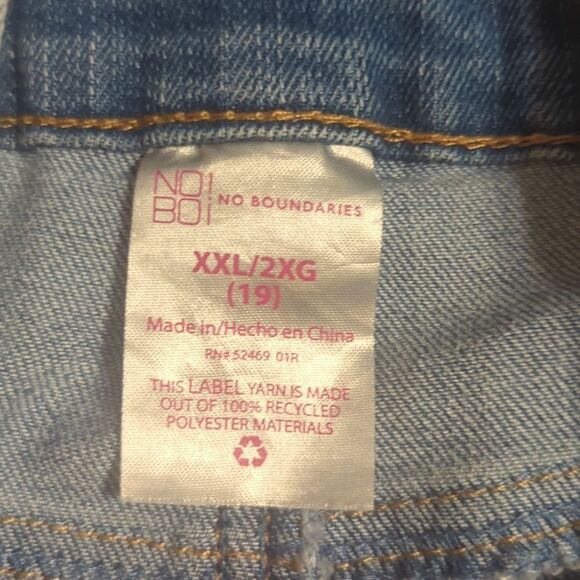 No Boundaries Juniors Blue Denim Distressed Front Zipper Shortalls Size  XXL - Picture 6 of 7